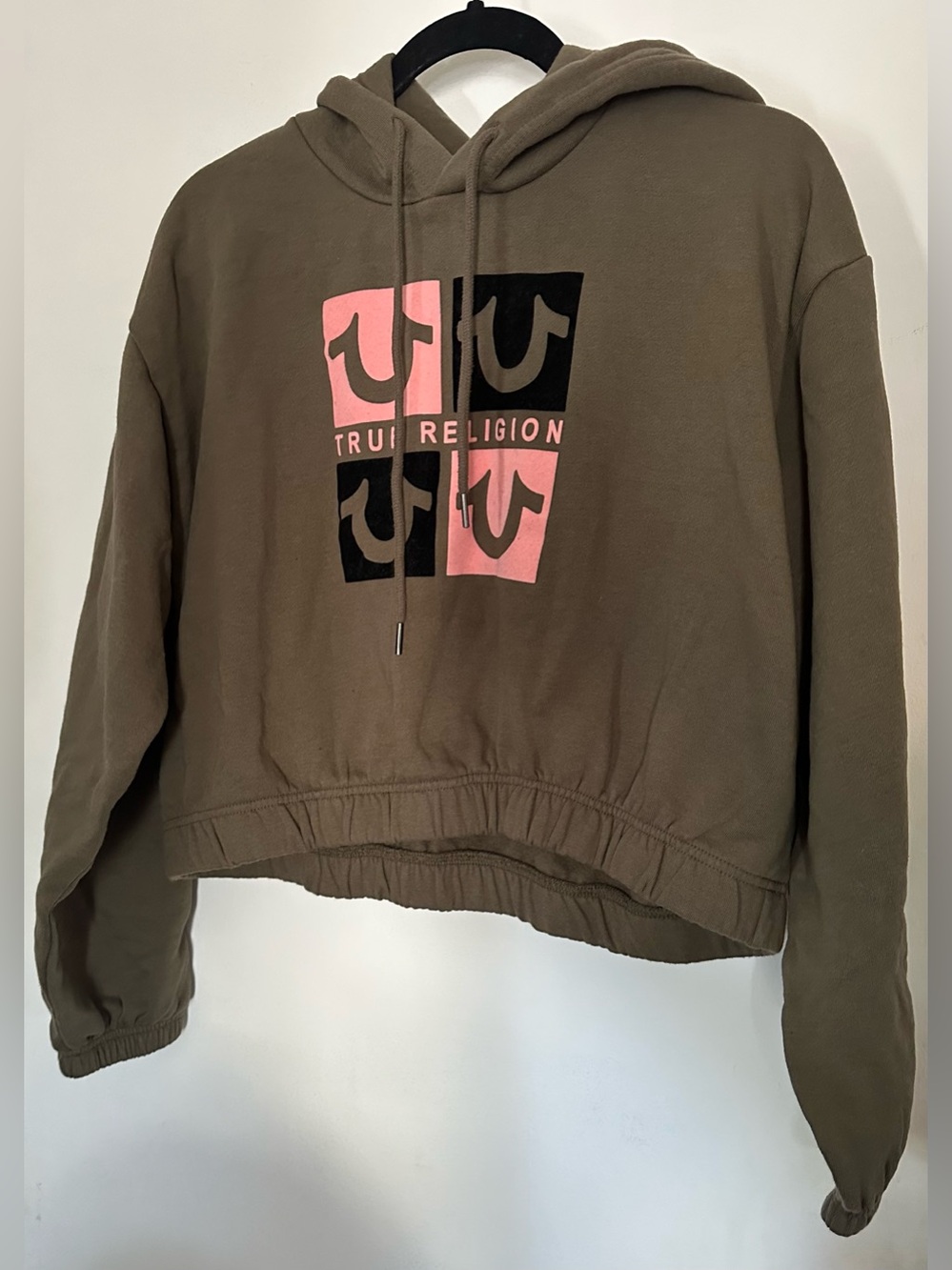 True Religion Olive Green Cropped Hoodie Matching Set